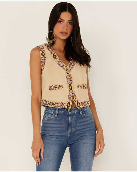Image #2 - Idyllwind Women's Embroidered Floral Suede Vest, Tan, hi-res