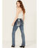 Image #1 - Miss Me Women's Medium Wash Geometric Braid Mid Rise Bootcut Stretch Denim Jeans, Medium Wash, hi-res