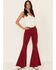 Shyanne Women's Red Seamed Pocket Flare Jeans, Red, hi-res