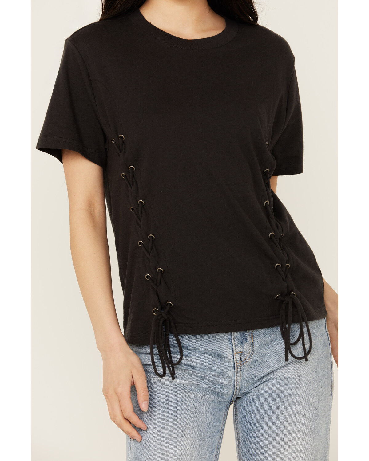 Image #3 - Blended Women's Side Grommet Short Sleeve Tee, Black, hi-res