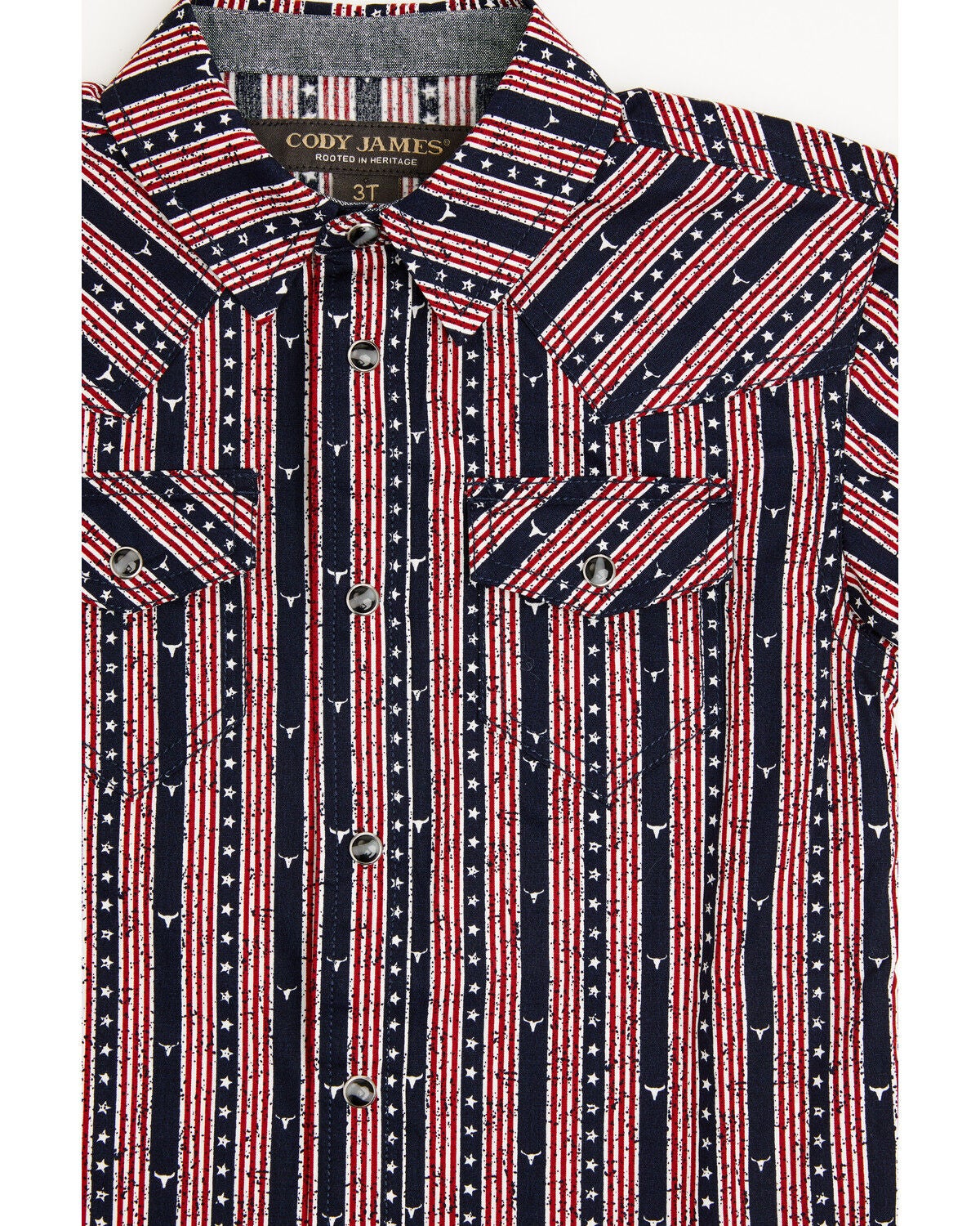 Image #2 - Cody James Toddler Boys' Steer Head Stars & Stripes Short Sleeve Snap Western Shirt, Navy, hi-res