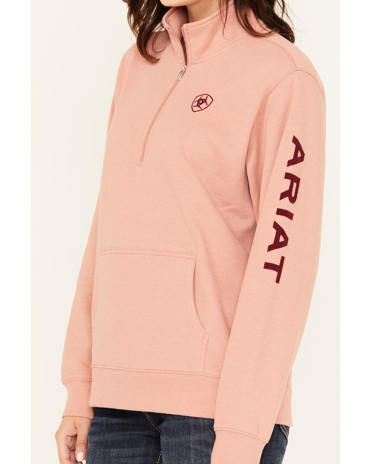 Image #3 - Ariat Women's Boot Barn Exclusive Half Zip Logo Pullover, Pink, hi-res