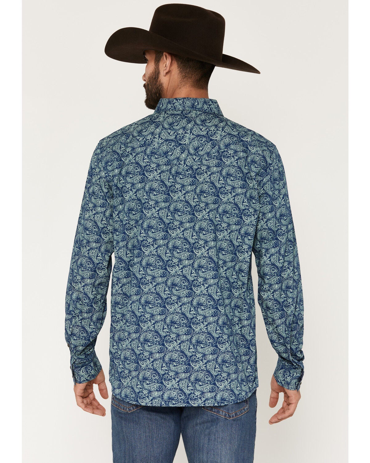 Image #4 - Moonshine Spirit&reg; Men's Open Mic Paisley Print Long Sleeve Snap Western Shirt, Blue, hi-res