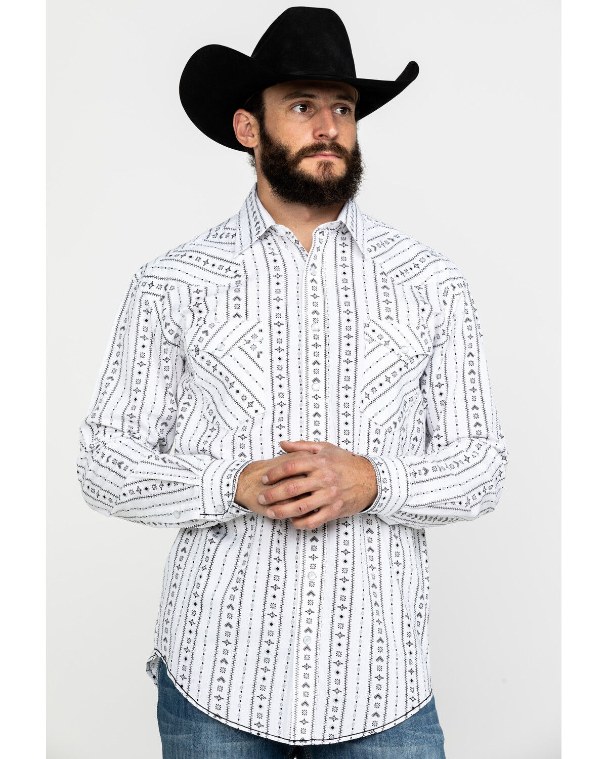 Image #5 - Rough Stock by Panhandle Men's Kaibab Southwestern Print Long Sleeve Western Shirt, White, hi-res