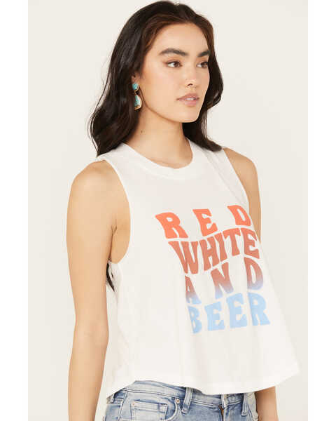 Image #2 - White Crow Women's Red, White and Beer Graphic Tank , White, hi-res
