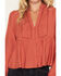 Image #3 - Wild Moss Women's Western Embroidered Long Sleeve Peasant Top, Rust Copper, hi-res