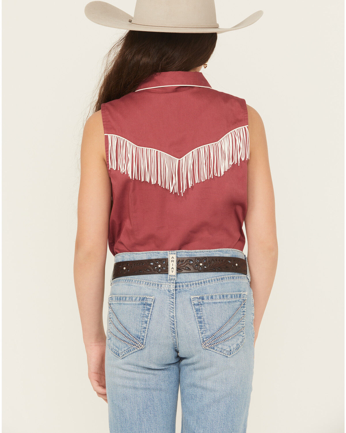 Image #4 - Rock & Roll Denim Girls' Embroidered Retro Sleeveless Snap Western Shirt, Wine, hi-res
