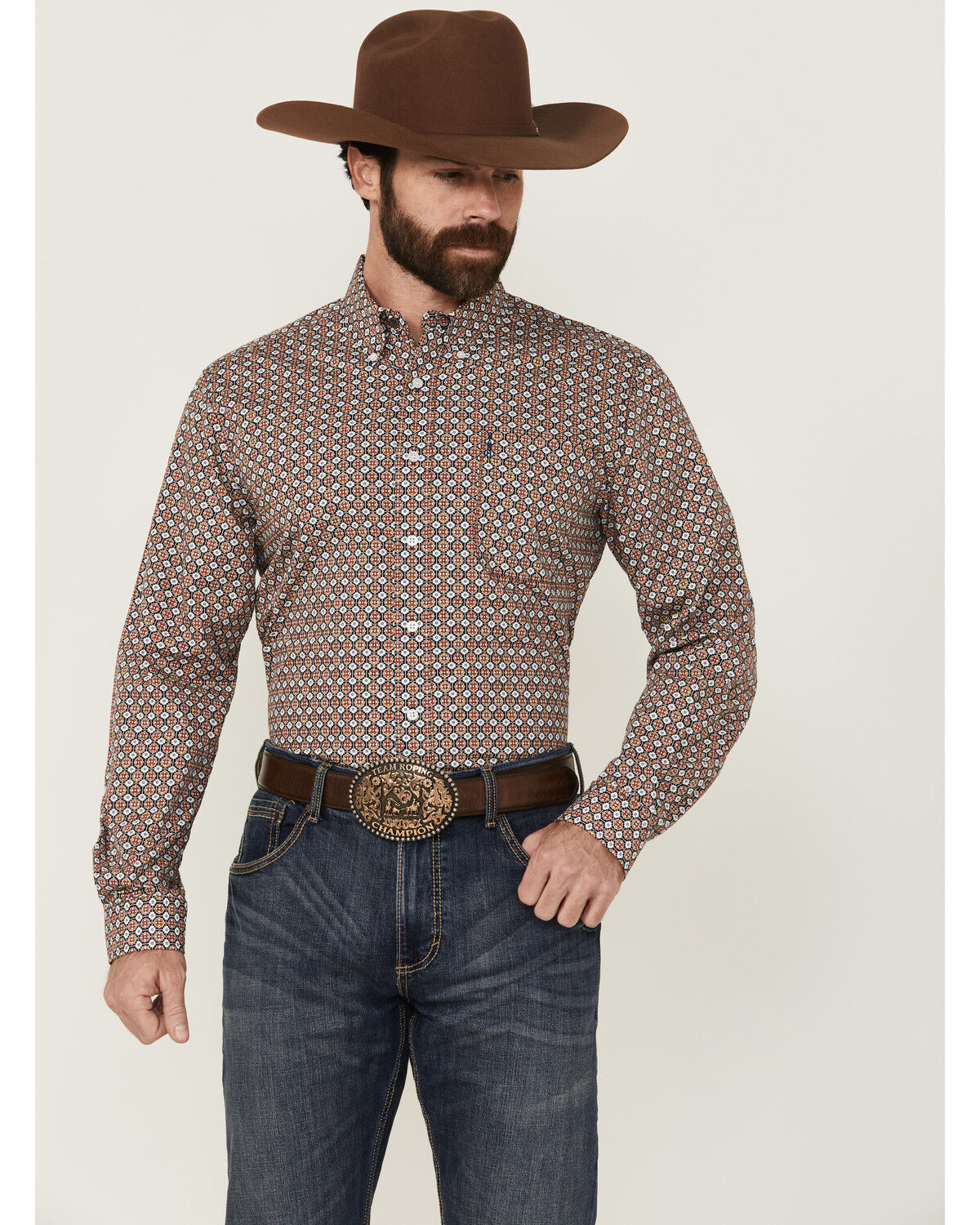 Image #1 - Cinch Men's Geo Print Long Sleeve Button-Down Western Shirt, Multi, hi-res