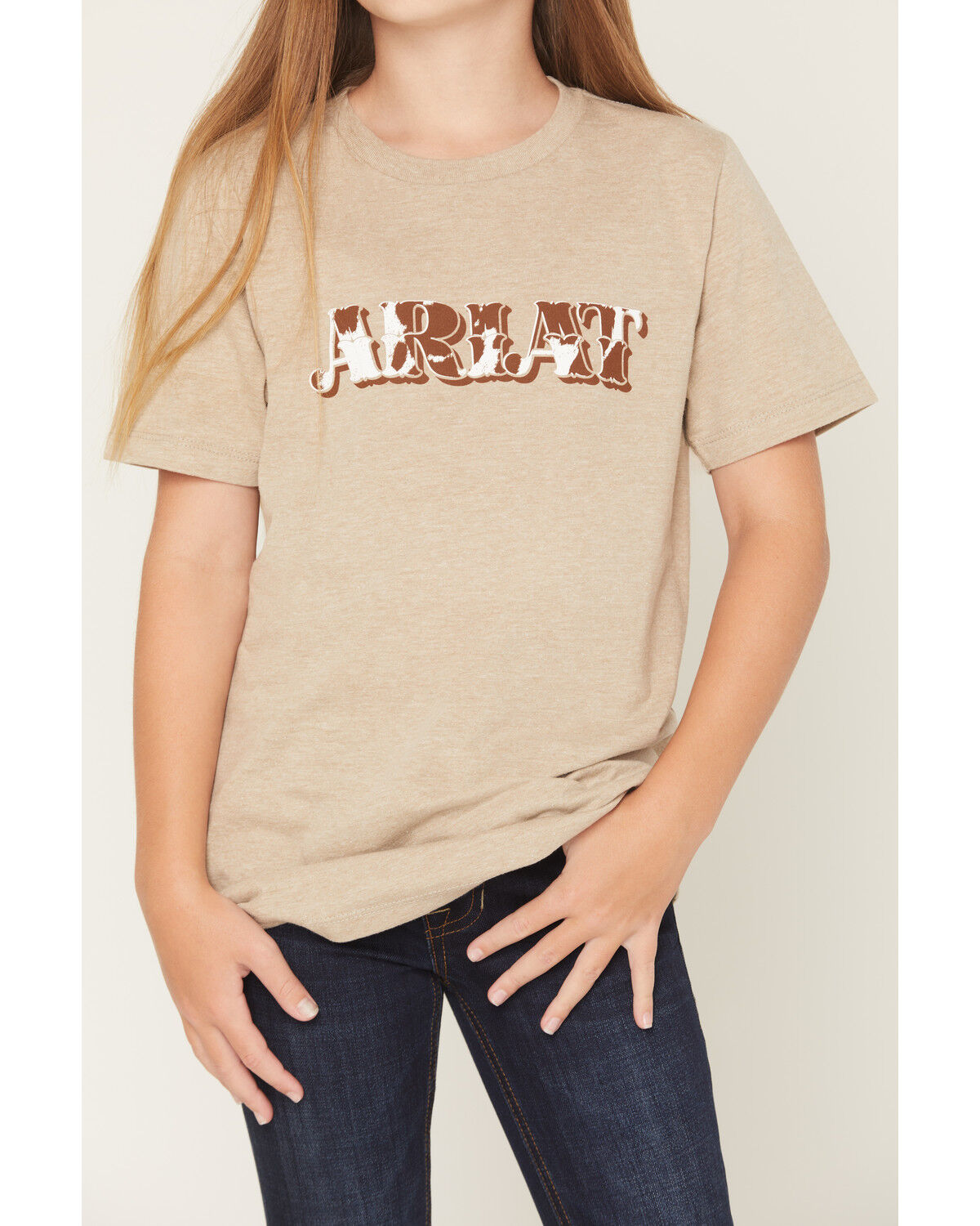 Image #3 - Ariat Girls' Boot Barn Exclusive Logo Short Sleeve Graphic Tee, Oatmeal, hi-res