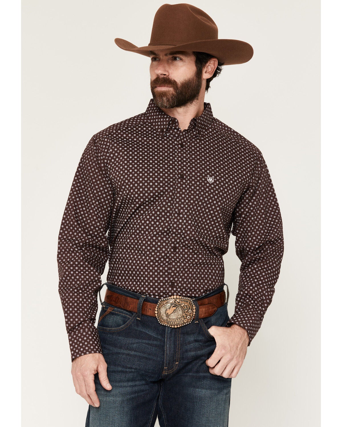 Image #1 - Ariat Men's Constantine Medallion Print Long Sleeve Button-Down Western Shirt, Brown, hi-res