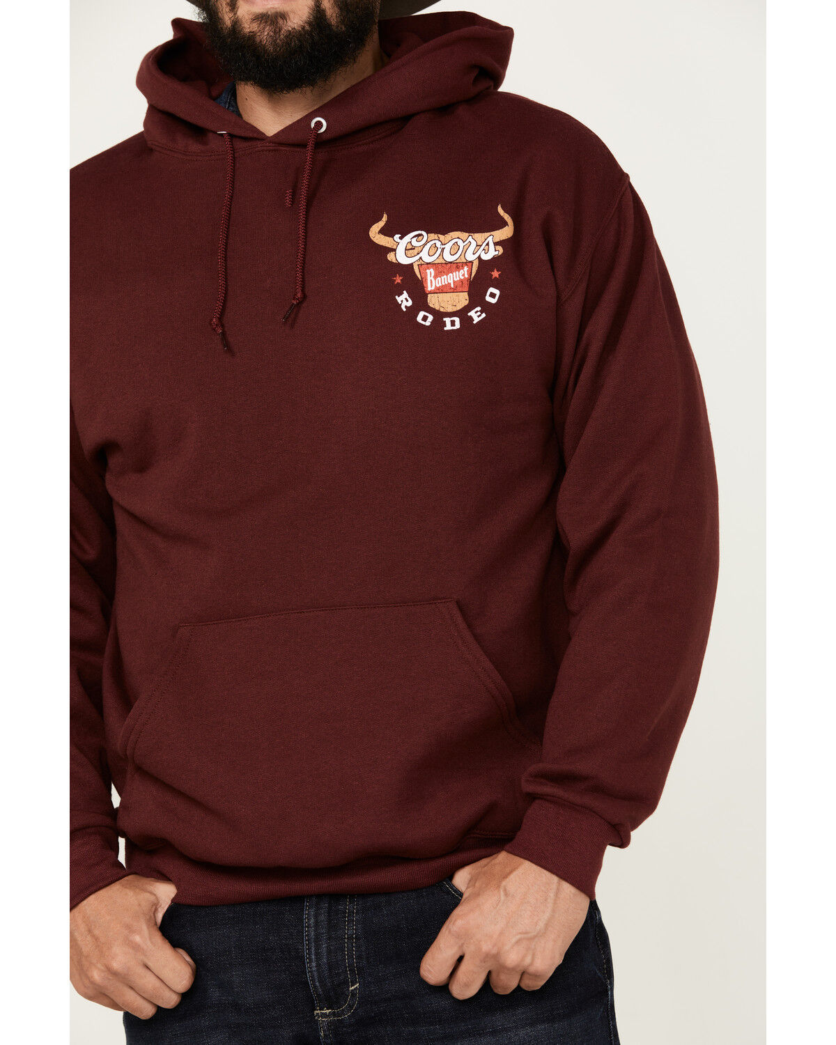 Image #3 - Coors Men's Boot Barn Exclusive Coors Banquet Logo Hooded Sweatshirt, Burgundy, hi-res