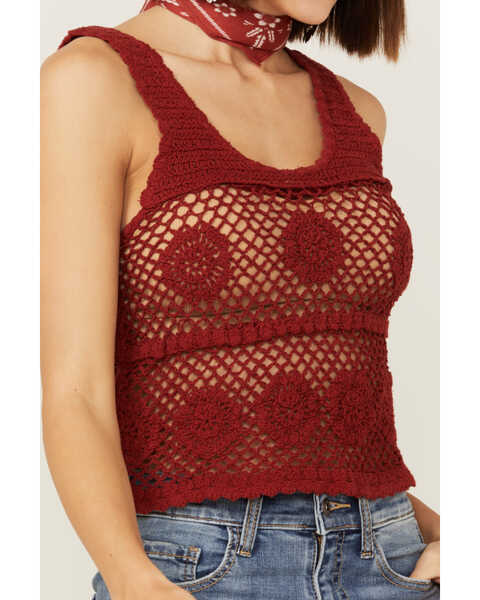 Image #2 - Saints & Hearts Women's Rust Crochet Knit Tank, Rust Copper, hi-res