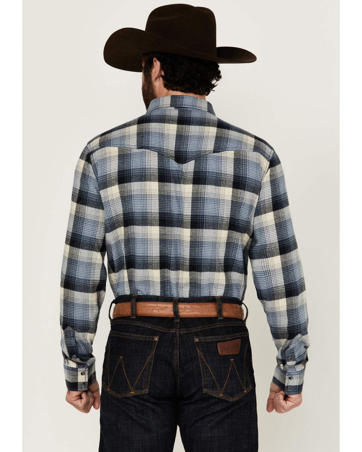 Image #4 - Blue Ranchwear Men's Finney Plaid Print Long Sleeve Snap Western Shirt, Indigo, hi-res