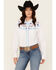 Image #1 - Rodeo Clothing Women's Southwestern Embroidered Long Sleeve Snap Western Shirt, White, hi-res