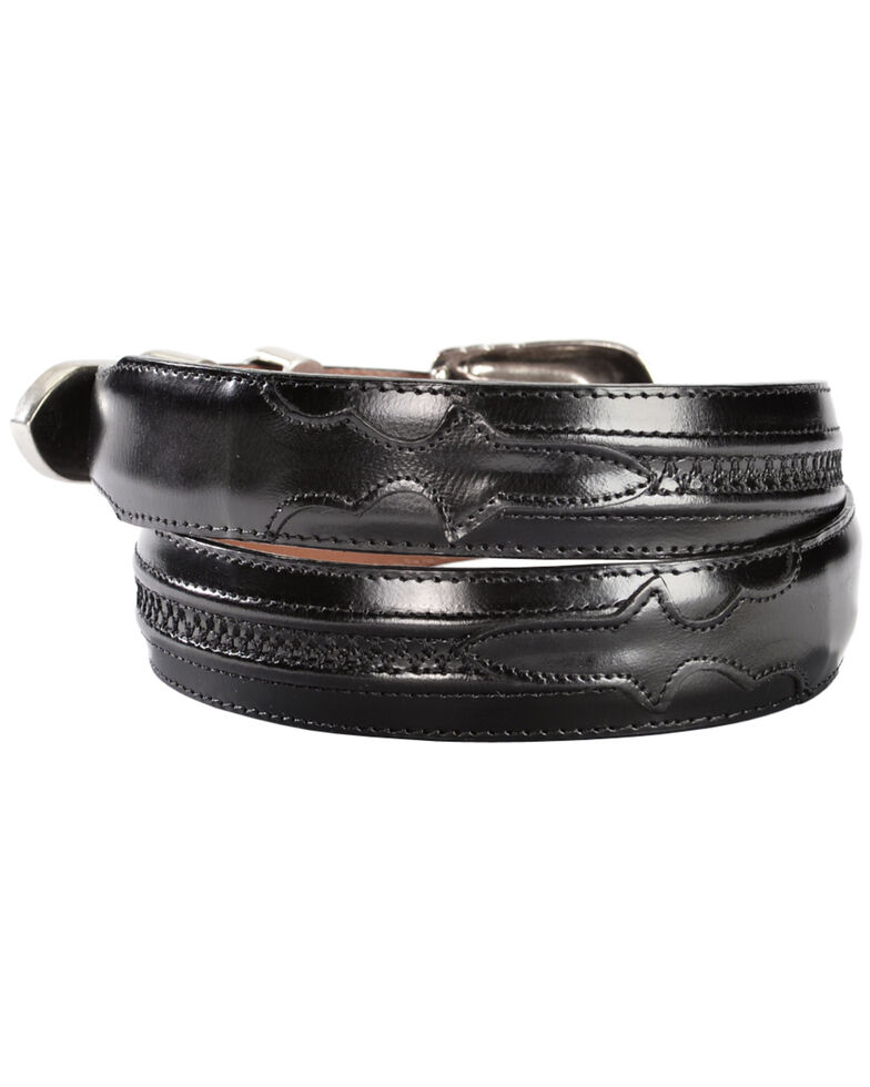 Lucchese Men's Black Goat with Hobby Stitch Leather Belt, Black, hi-res