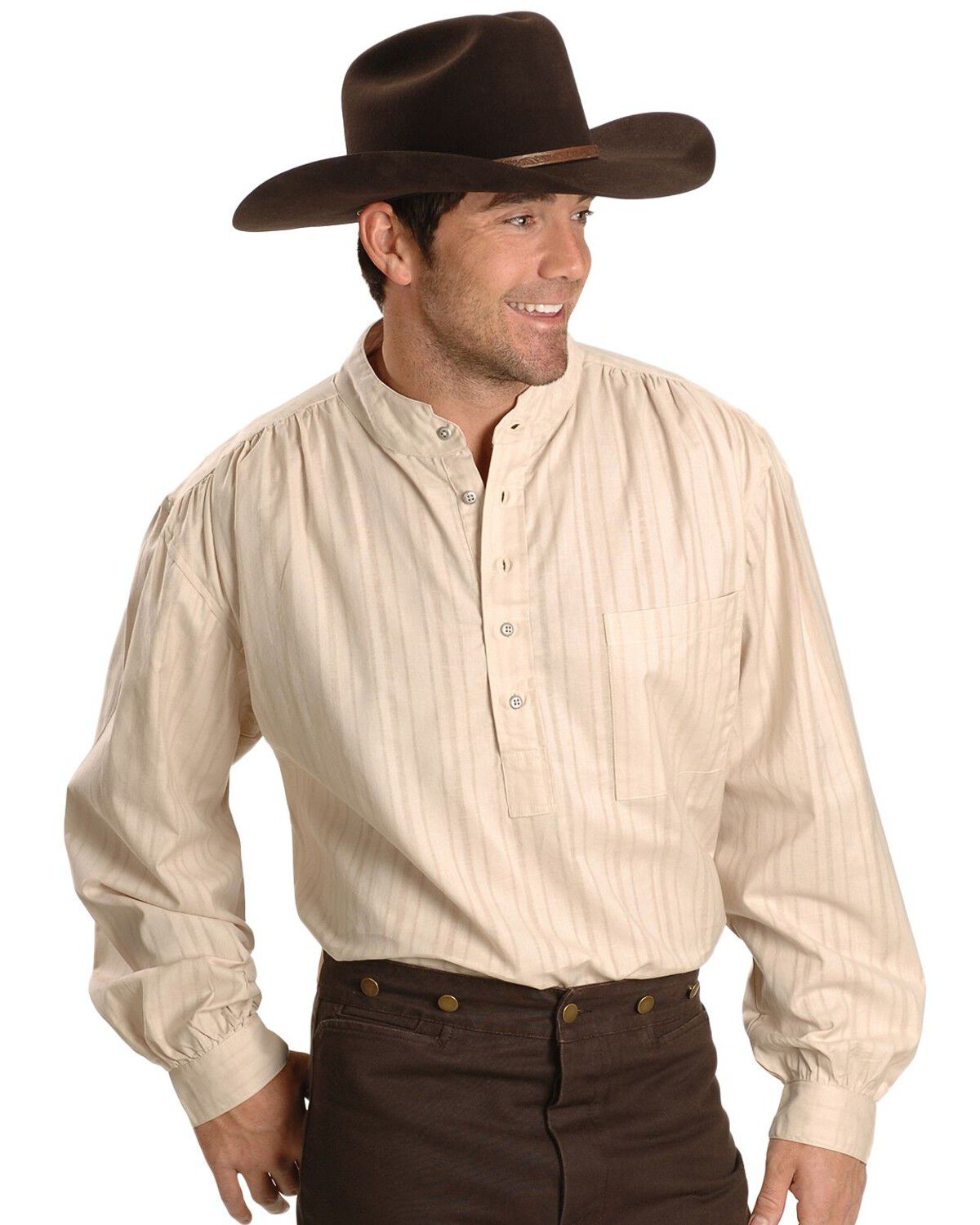 Rangewear by Scully Men's Lightweight Railroader Long Sleeve Western Shirt, Natural, hi-res