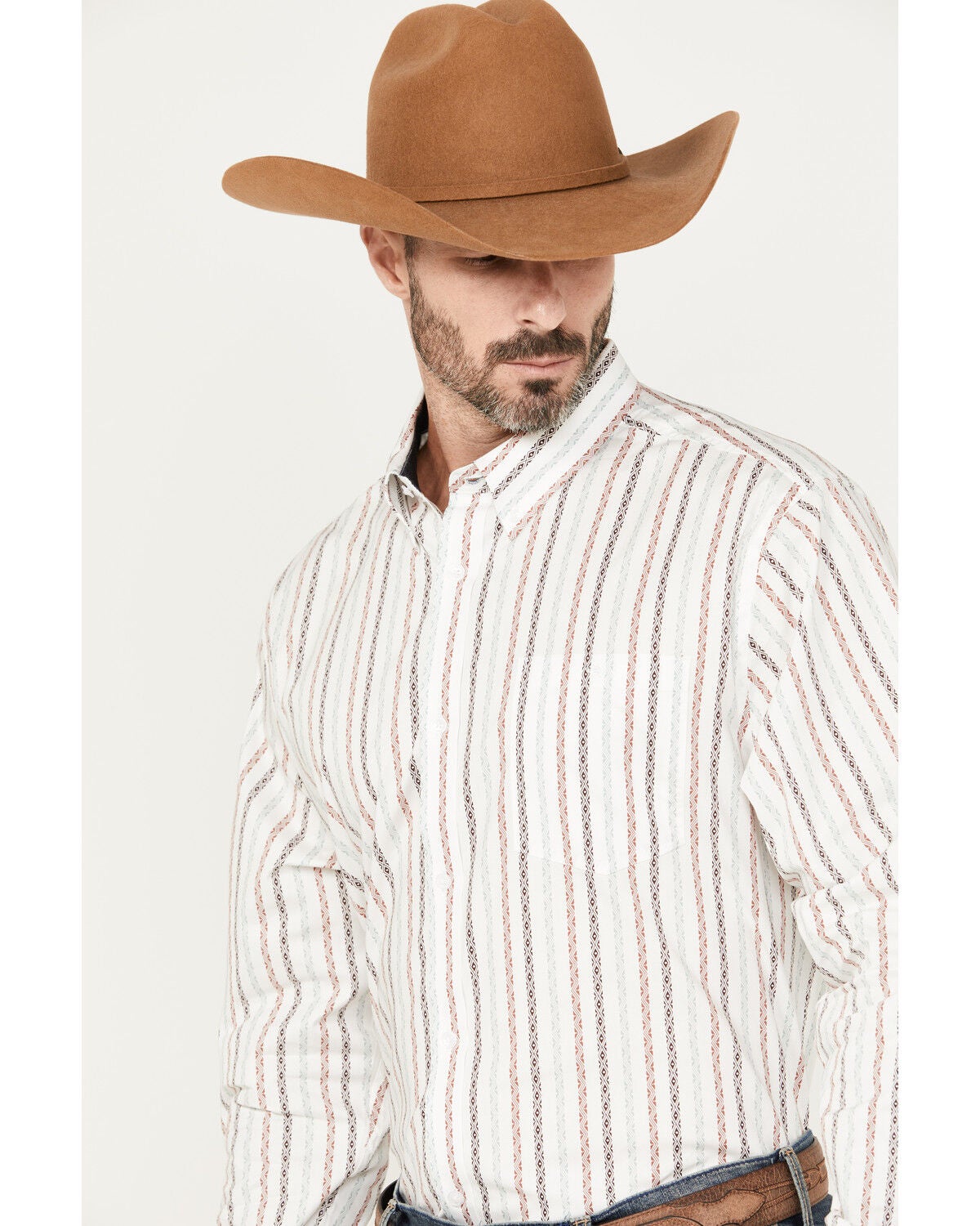 Image #2 - RANK 45&reg; Men's Stormy Southwestern Striped Print Long Sleeve Button-Down Stretch Western Shirt, Gold, hi-res