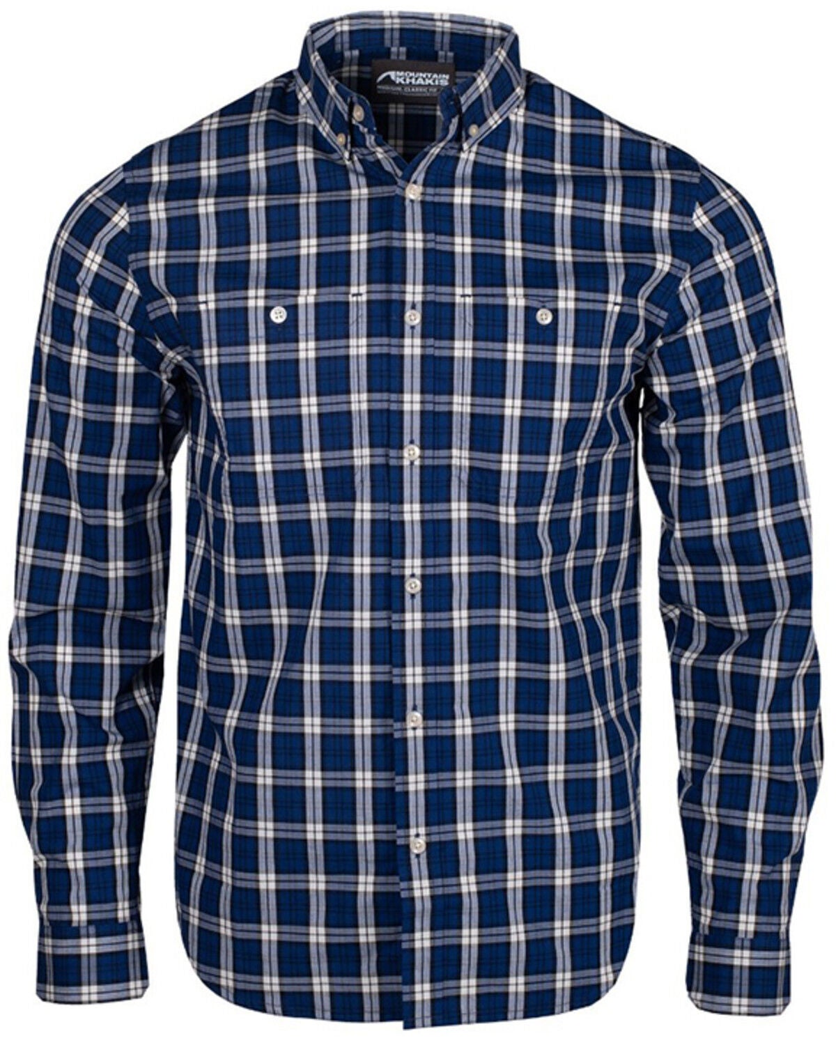 Image #1 - Mountain Khakis Men's Alden Plaid Print Long Sleeve Button-Down Stretch Shirt, Navy, hi-res