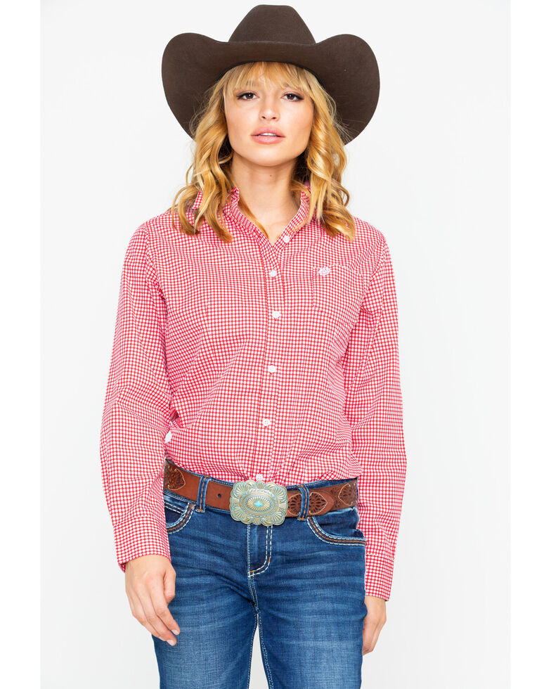 George Strait By Wrangler Women S Red Geo Print Long Sleeve