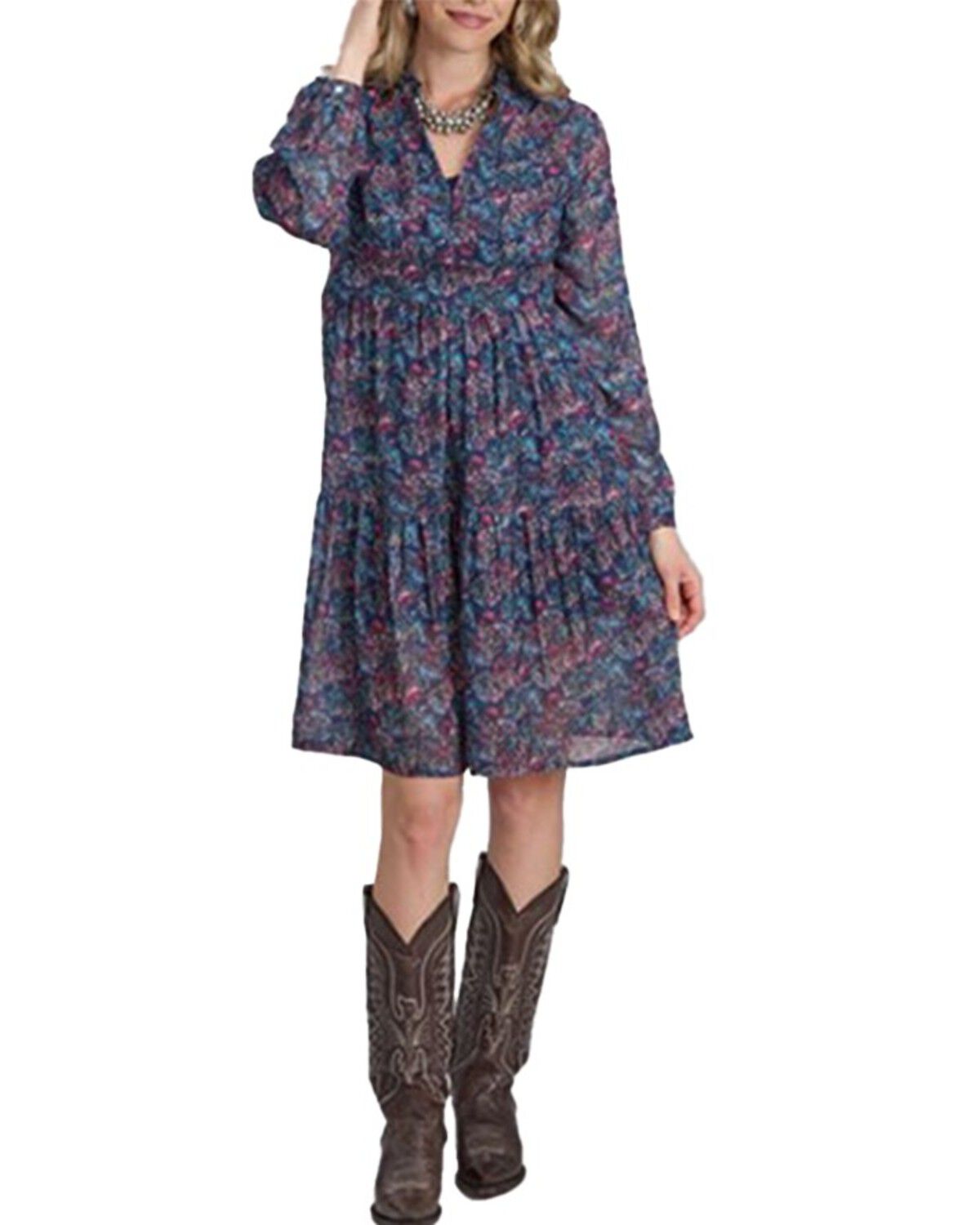Image #1 - Roper Women's Floral Print Long Sleeve Mini Dress, Multi, hi-res