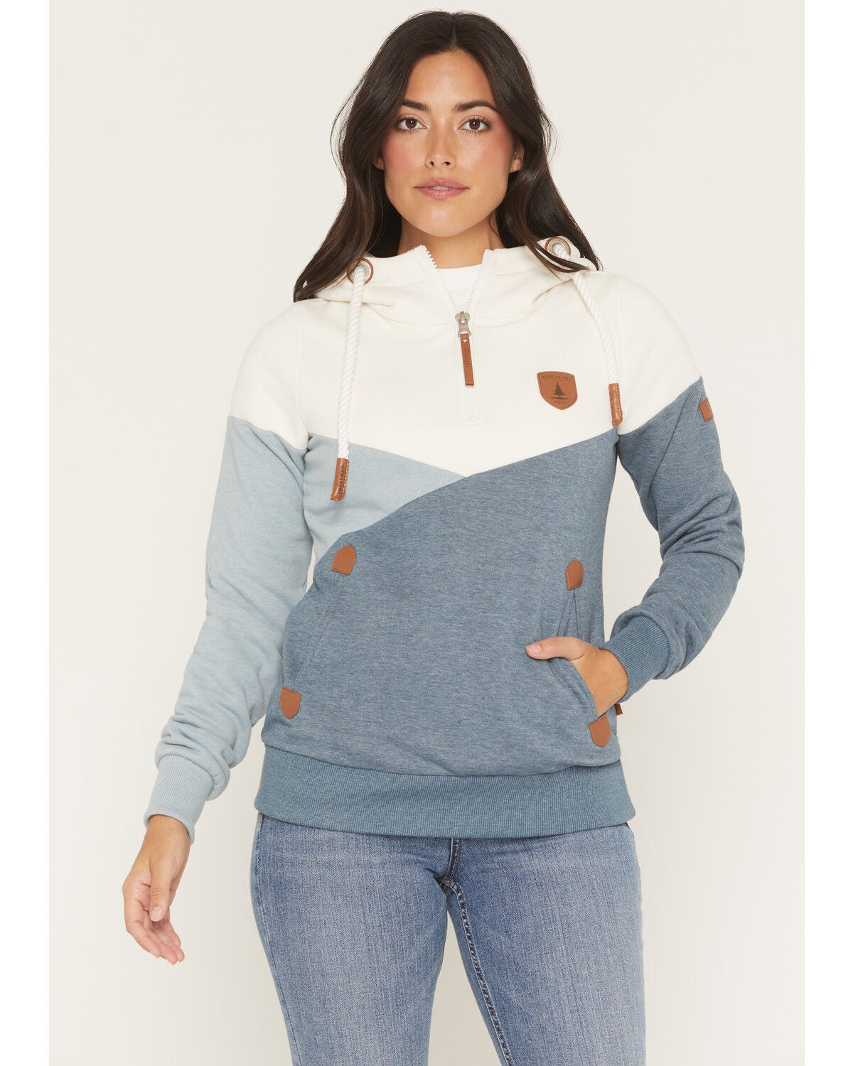 Wanakome Women's Roxy Color Block 1/2 Zip Pullover Hoodie, Indigo, hi-res