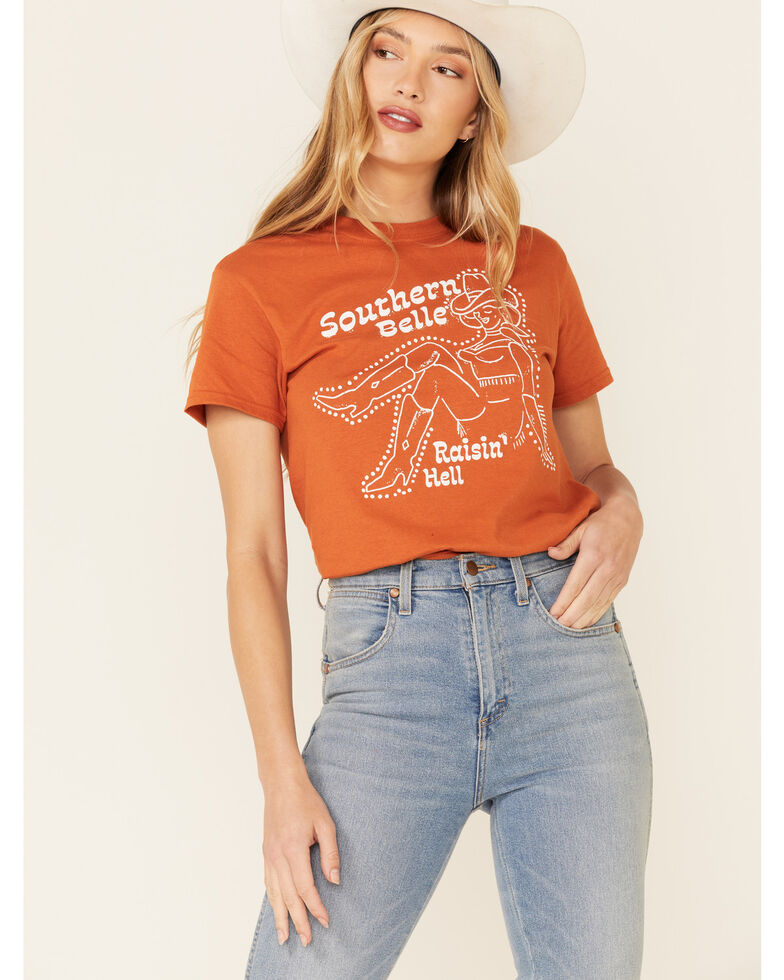 Wondery Women's Southern Belle Graphic Short Sleeve Tee, Rust Copper, hi-res