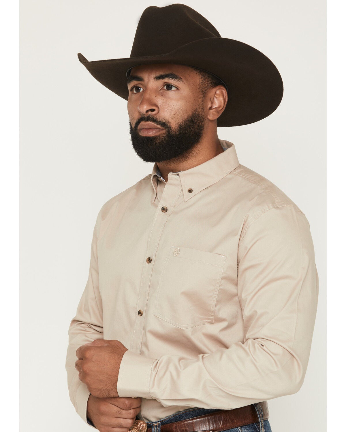 Image #2 - Cody James Men's Basic Solid Long Sleeve Button-Down Stretch Western Shirt, Tan, hi-res