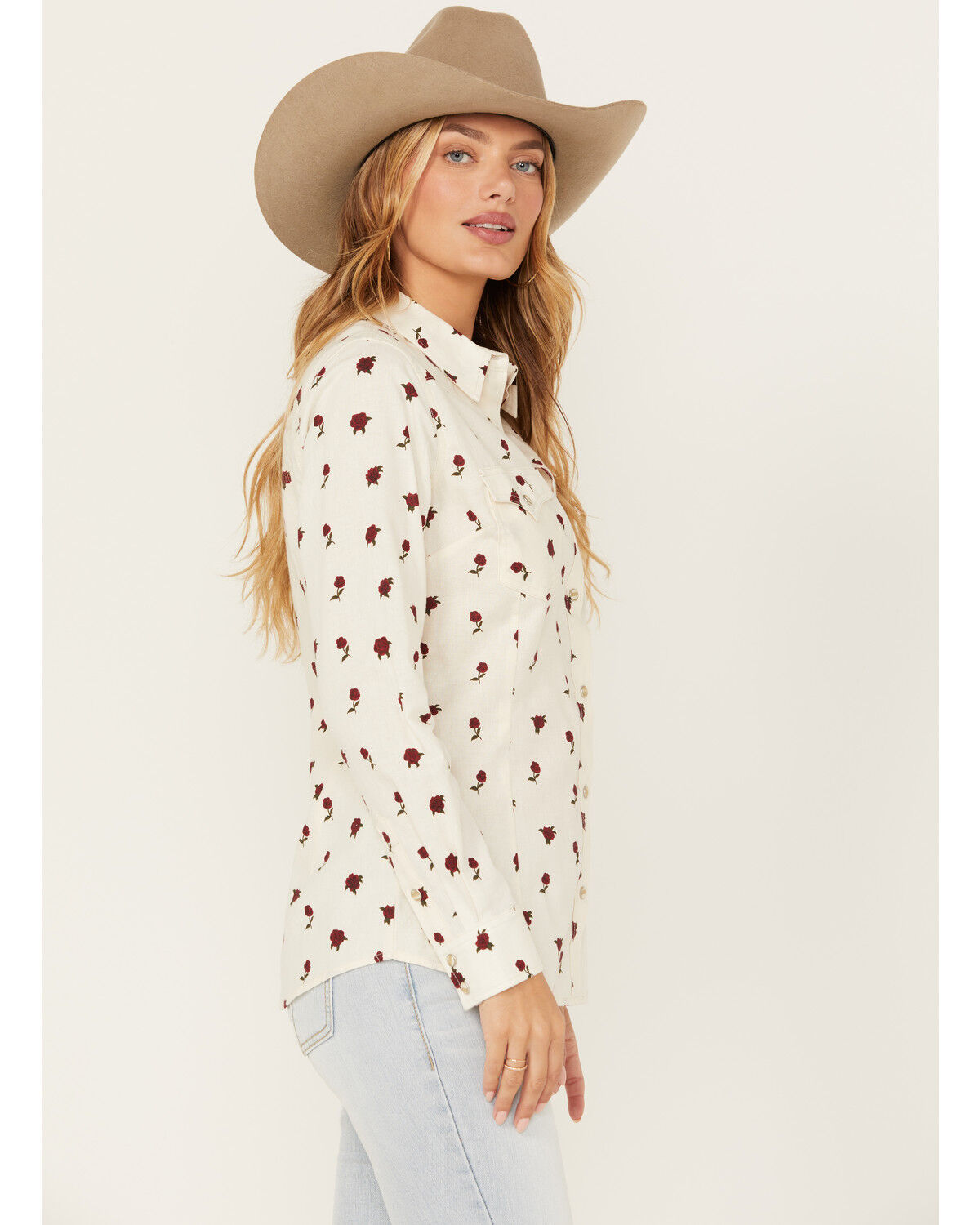 Image #1 - Wrangler Retro Women's Boot Barn Exclusive Rose Print Long Sleeve Western Flannel Shirt, , hi-res