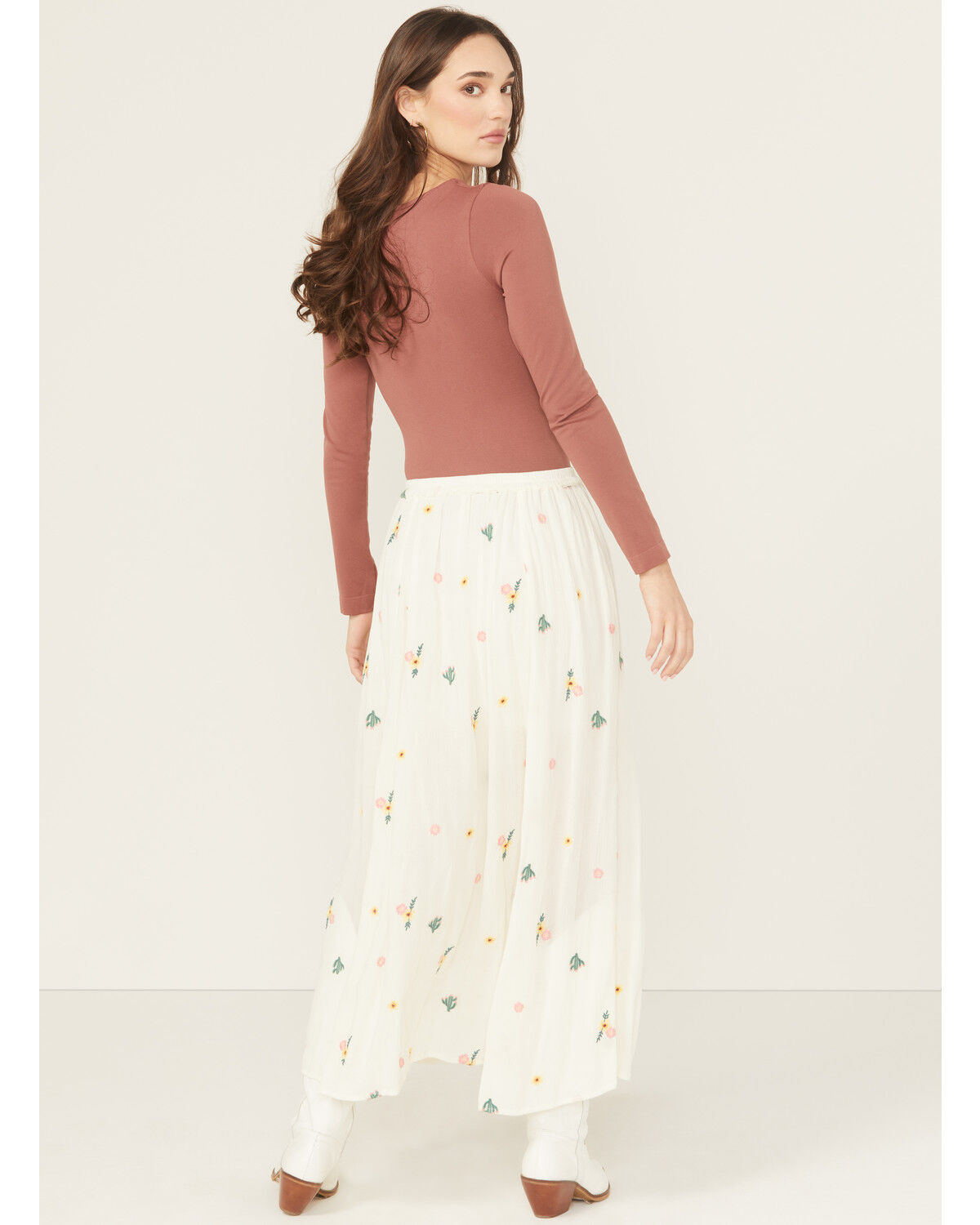 Image #3 - Rock & Roll Denim Women's Floral Embroidered Midi Skirt, Natural, hi-res