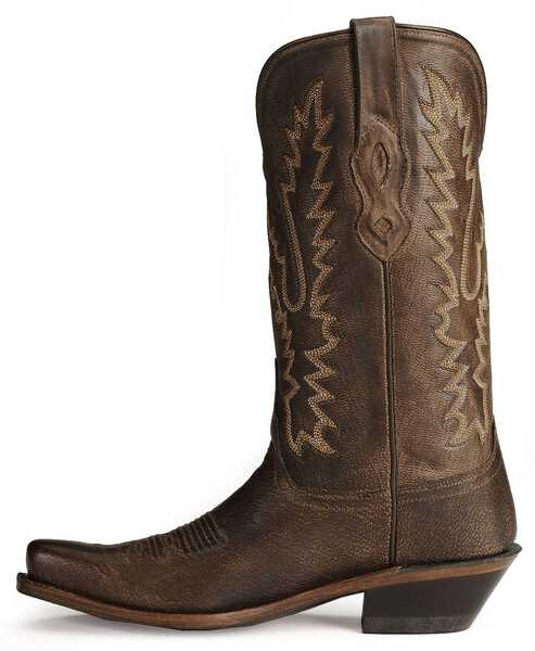 Image #3 - Old West Women's Distressed Leather Western Boots  - Snip Toe, Dark Brown, hi-res