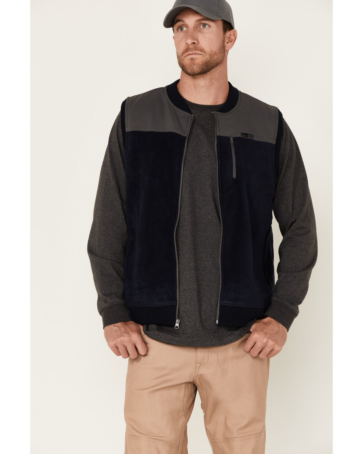 Image #1 - Wrangler ATS Men's All-Terrain Dark Sapphire Fleece Zip-Front Bomber Vest, Blue, hi-res