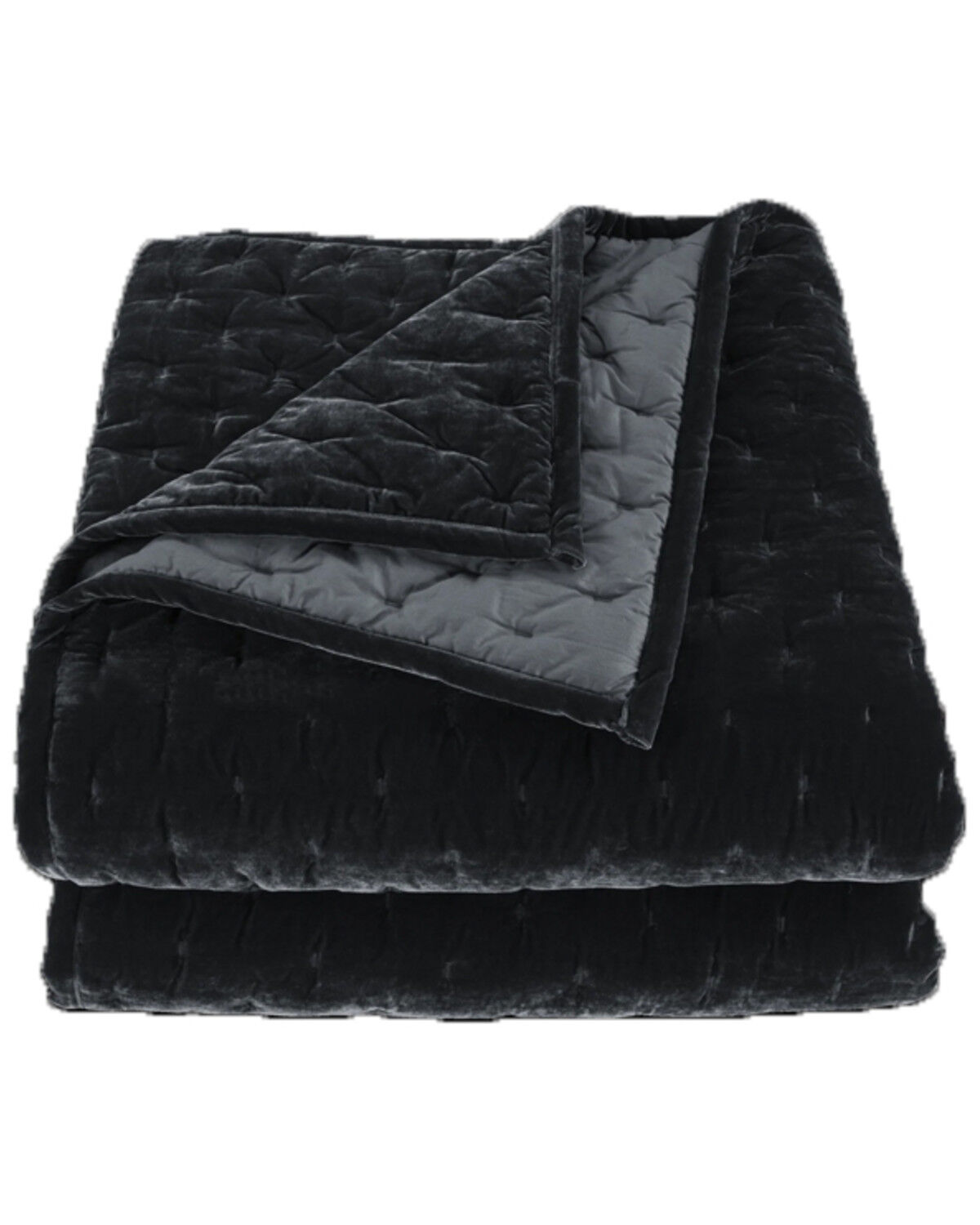 Image #2 - HiEnd Accents Black Stella Faux Silk Velvet 3-Piece King Quilt Set, Black, hi-res