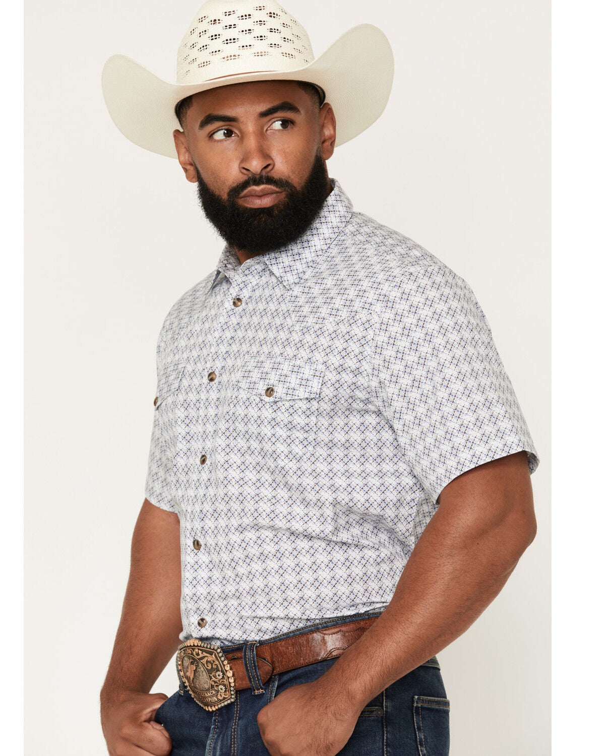 Image #2 - Cody James Men's Vibe Check Geo Print Short Sleeve Snap Western Shirt - Tall, White, hi-res