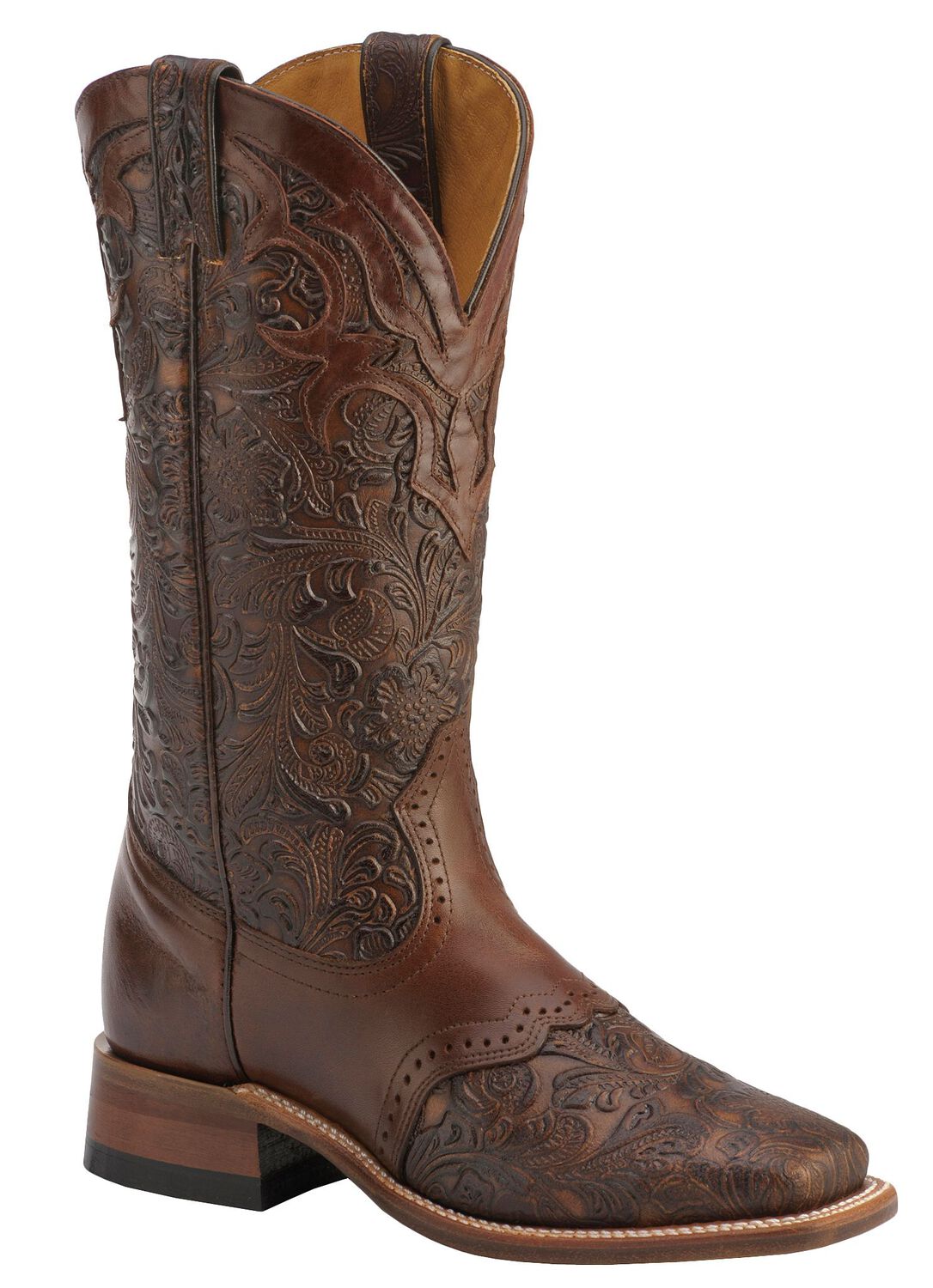 Image #1 - Boulet Women's Hand Tooled Ranger Western Boots - Square Toe, Chestnut, hi-res