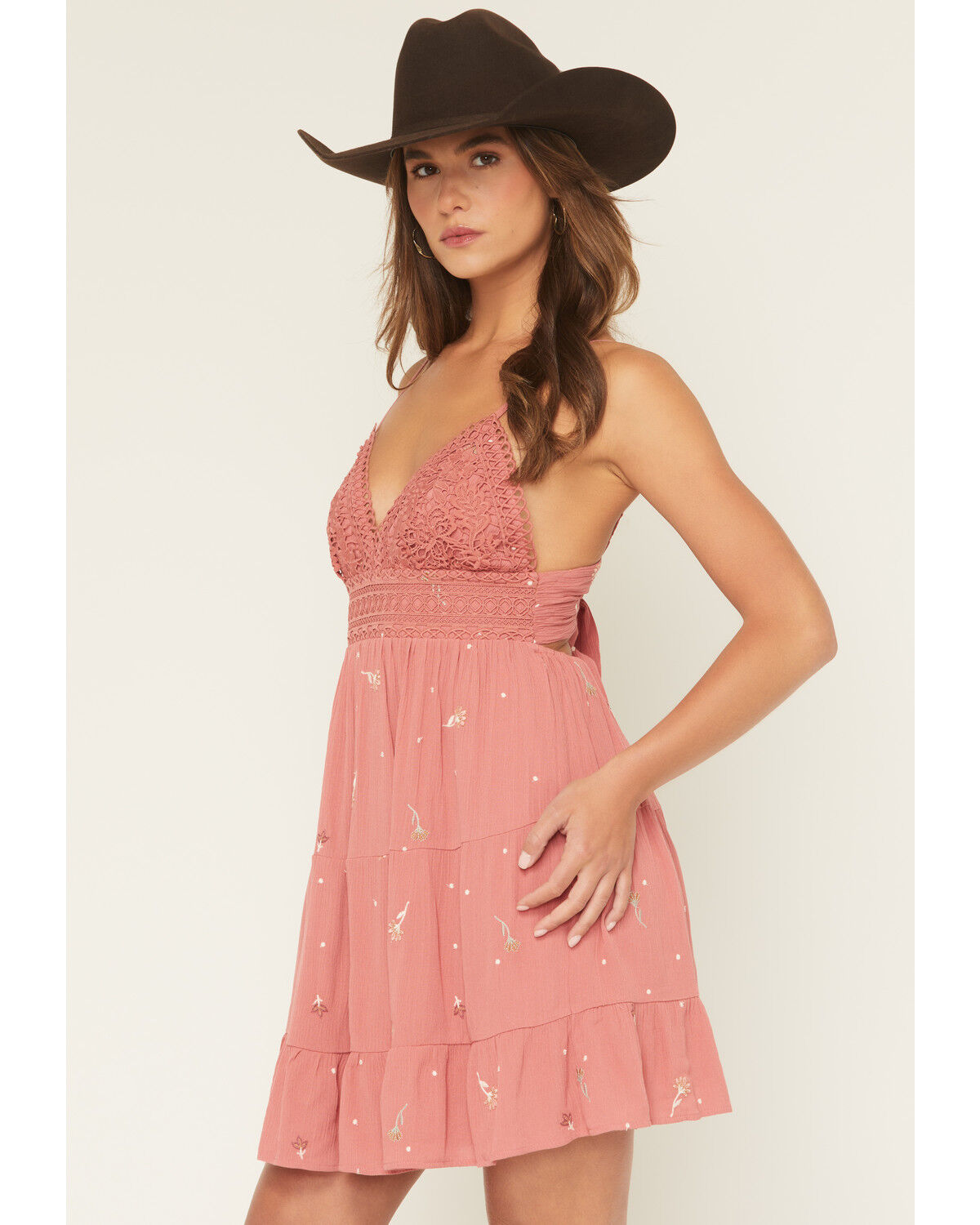 Image #2 - A.T.A.P Women's Crochet Embroidered Sleeveless Mini Dress, Pink, hi-res