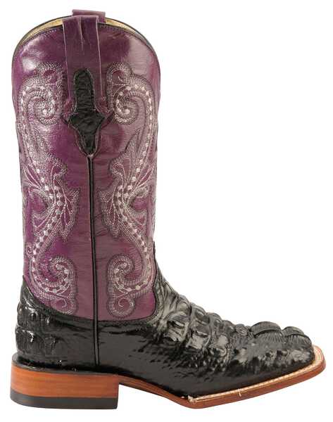 Image #2 - Ferrini Women's Hornback Caiman Print Western Boots - Broad Square Toe, Black, hi-res