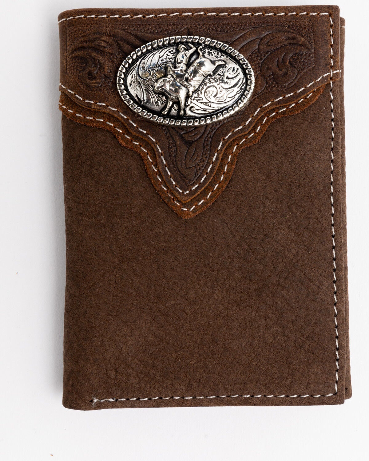 Cody James Men's Boot Stitch Longhorn Tri-Fold Leather Wallet, Tan, hi-res