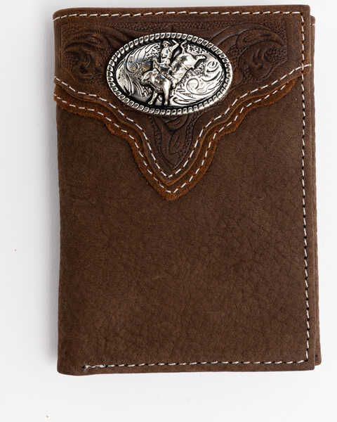 Image #1 - Cody James Men's Boot Stitch Longhorn Tri-Fold Leather Wallet , Tan, hi-res