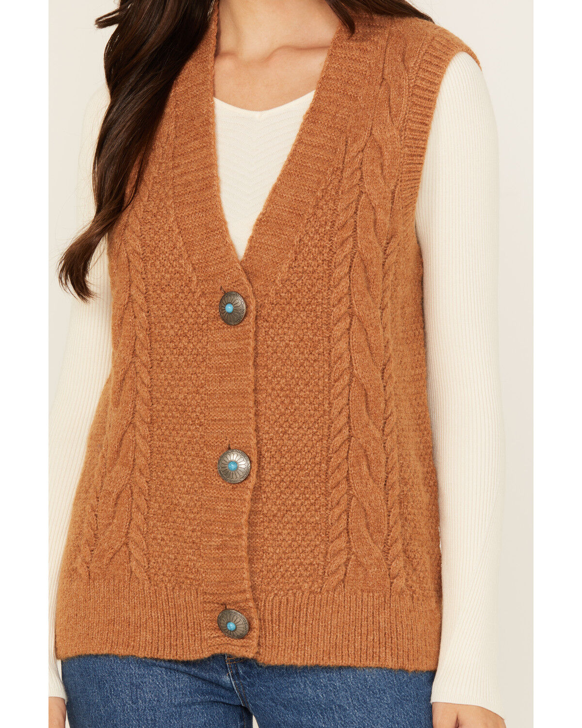 Image #3 - Cotton & Rye Women's Novelty Pun Cable Knit Vest, Caramel, hi-res