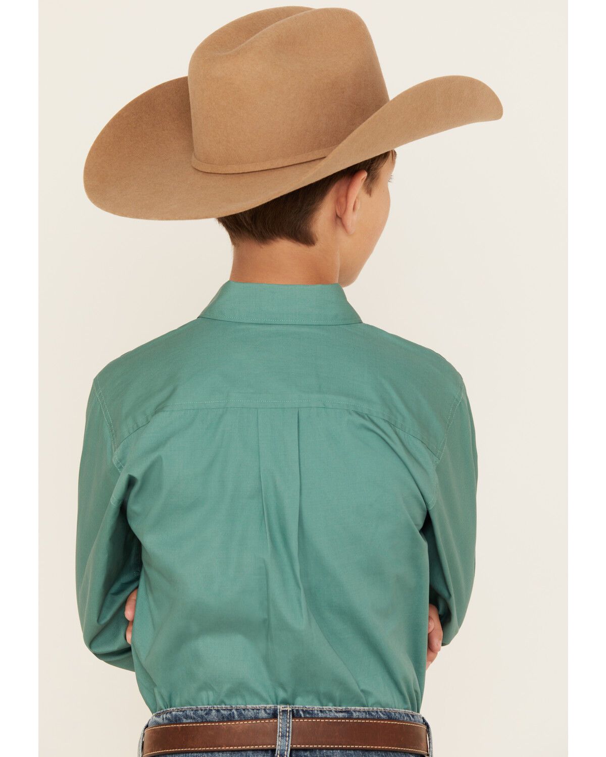 Image #4 - Cinch Boys' Solid Long Sleeve Button-Down Western Shirt, Green, hi-res
