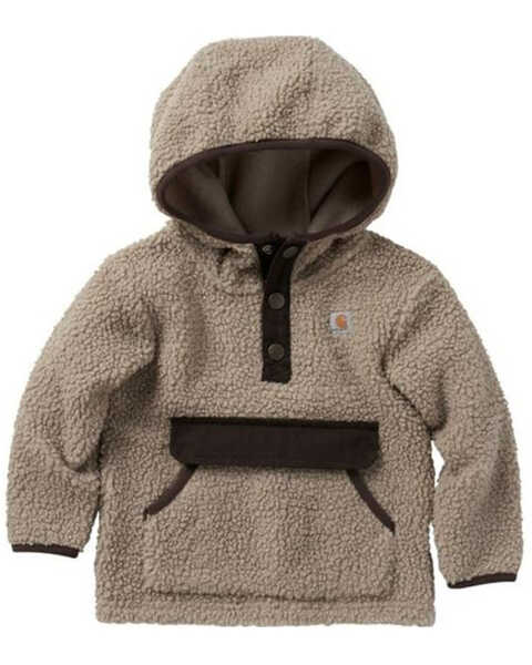 Carhartt Toddler-Boys' Teddy Fleece Half-Snap Hooded Sweatshirt, Brown, hi-res