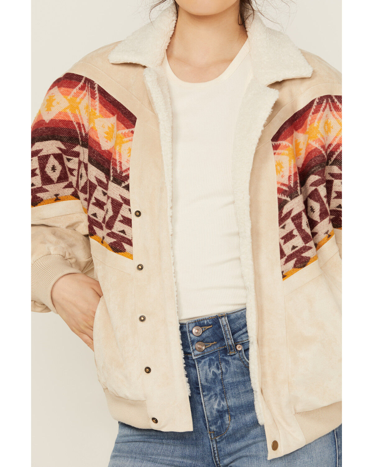 Image #3 - Rock & Roll Denim Women's Southwestern Print Sherpa Lined Bomber Jacket, , hi-res