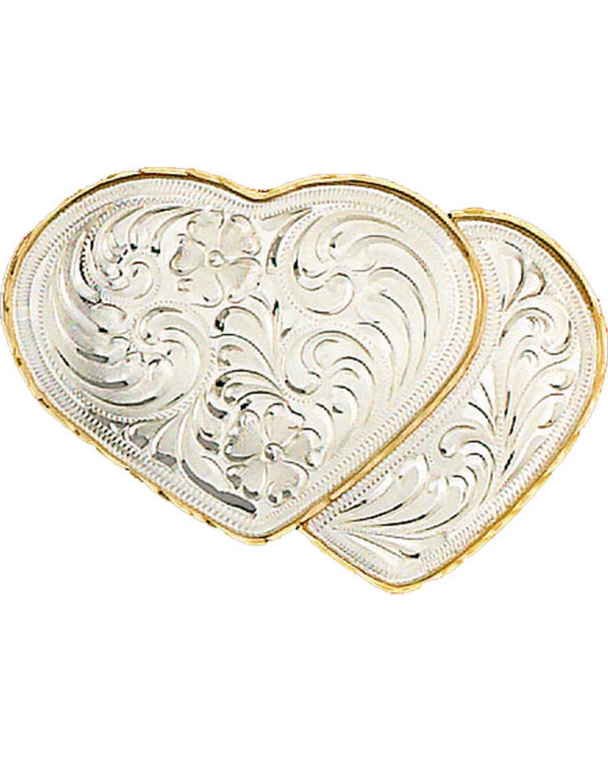 Western Express Women's German Silver Double Heart Belt Buckle, Silver, hi-res