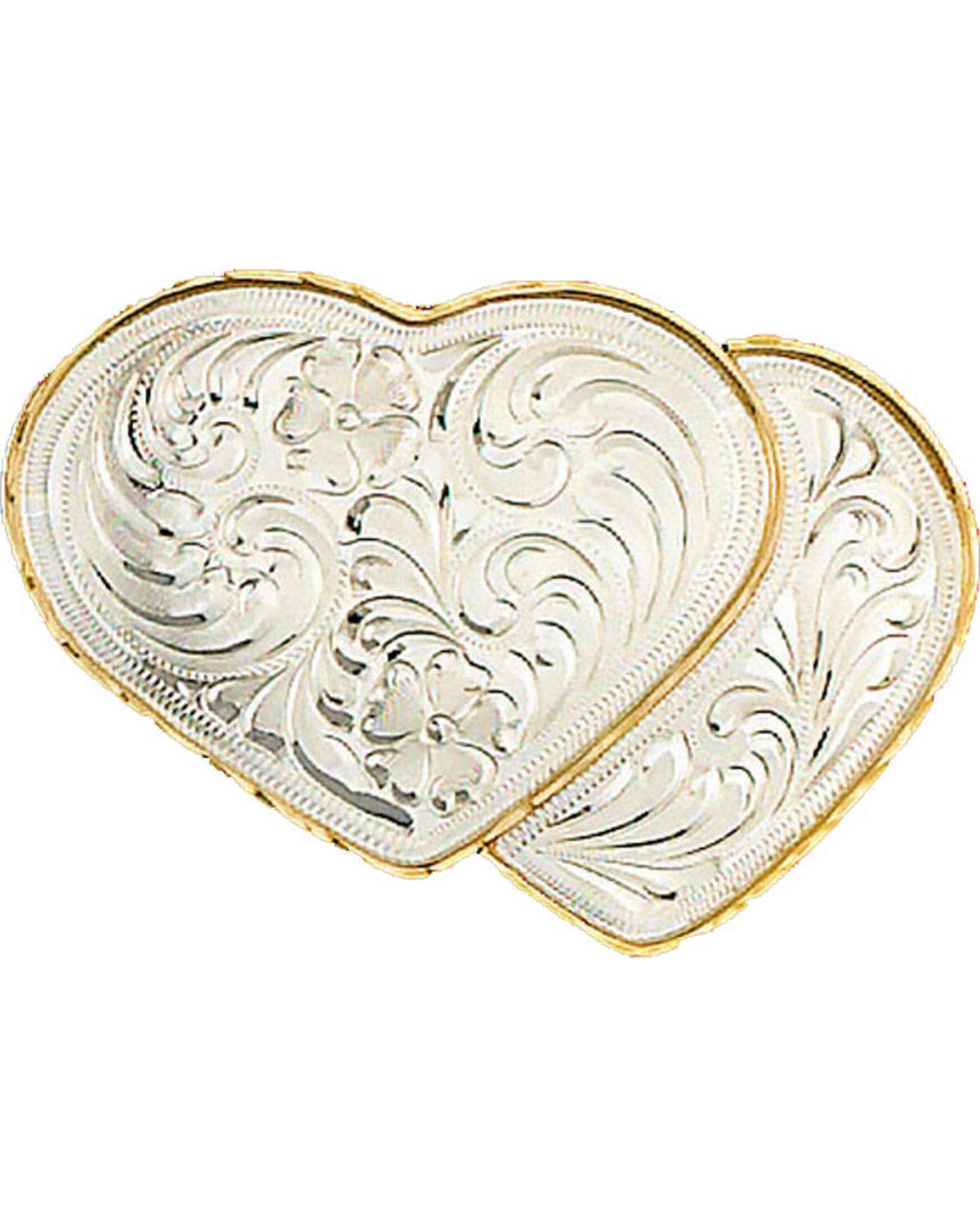 Image #1 - Western Express Women's German Silver Double Heart Belt Buckle, Silver, hi-res