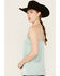 Image #2 - Rock & Roll Denim Women's Mesh Accent Satin Tank, Aqua, hi-res