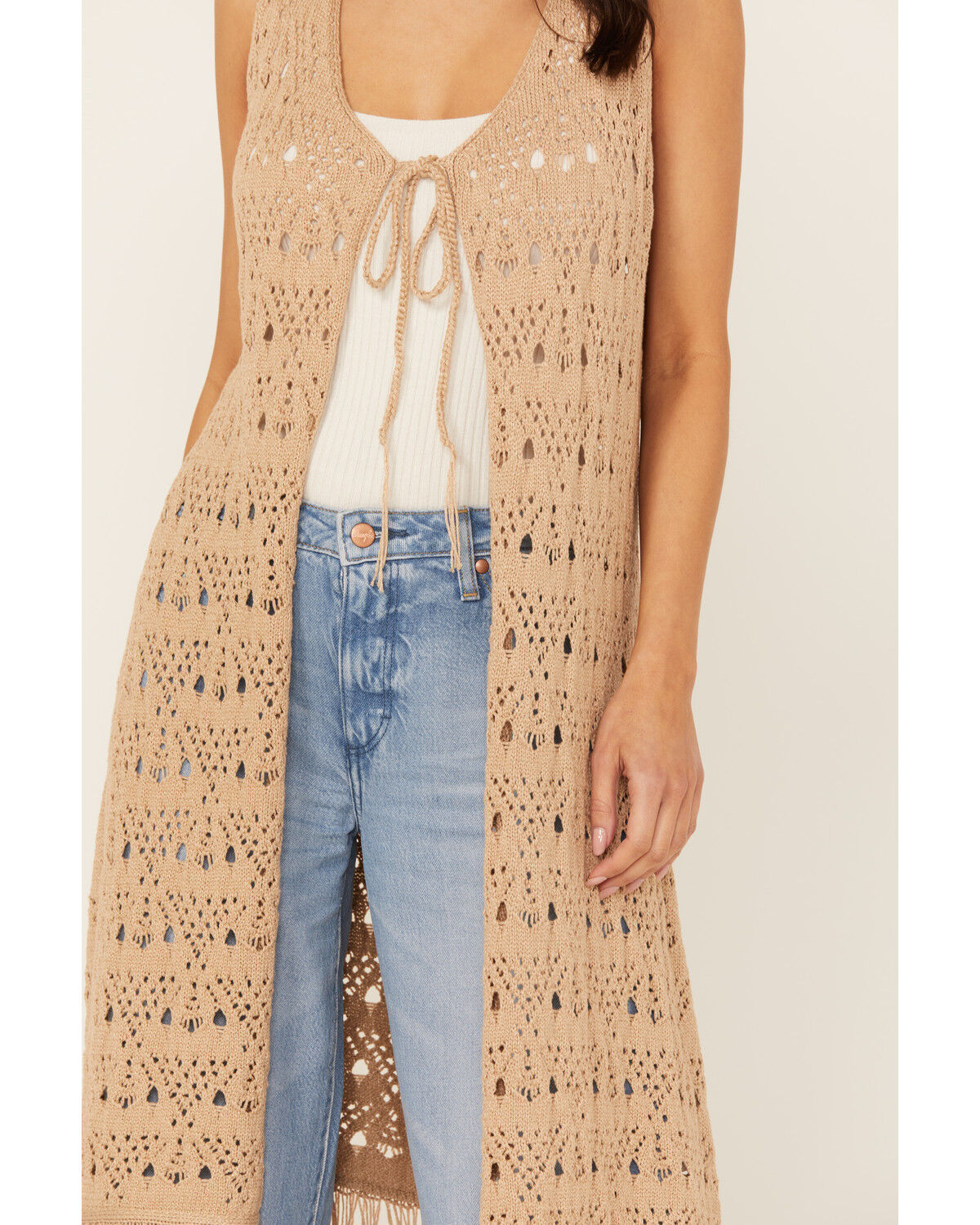Image #3 - Shyanne Women's Long Fringe Sweater Vest, Taupe, hi-res