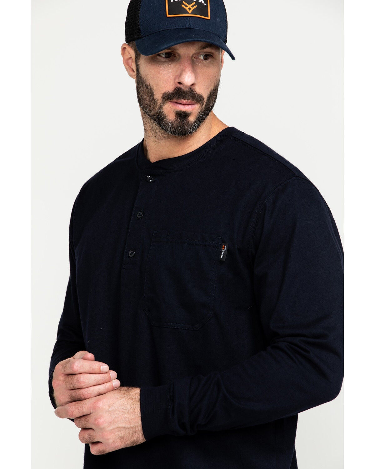 Image #5 - Hawx Men's FR Pocket Henley Long Sleeve Work Shirt - Tall, Navy, hi-res