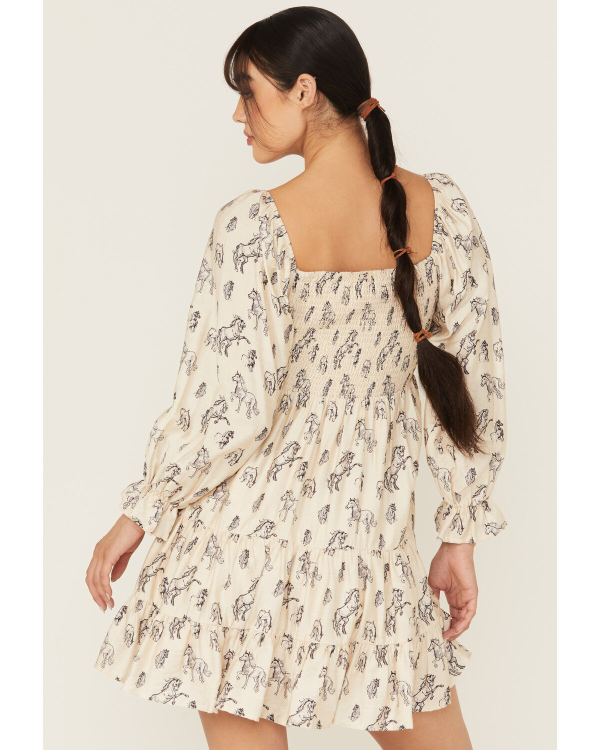 Image #4 - Blue B Women's Horse Print Long Sleeve Mini Dress, Camel, hi-res