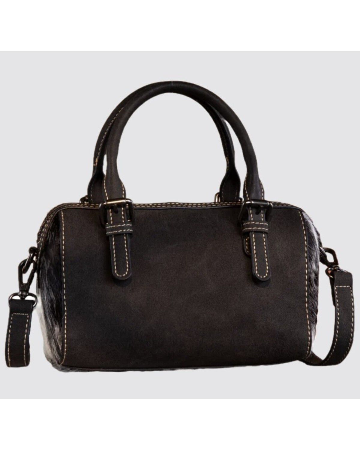 Image #2 - Wrangler Women's Genuine Cowhide Tooled Barrel Crossbody Bag, Black, hi-res