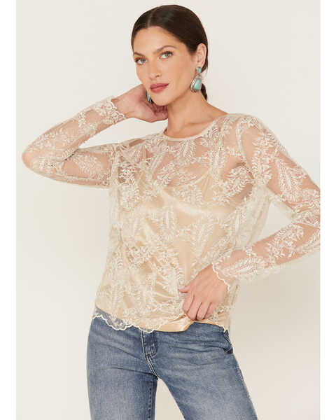 Image #1 - Shyanne Women's Two Tone Lace Layering Top, Sand, hi-res